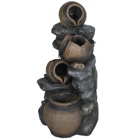 Solar Water Fountain 28.3 4-Tier Resin Cascading Jars Stacked Stones with LED Lights Outdoor Decor
