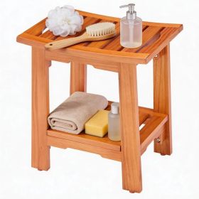 14" Teak Shower Bench, Bathroom Spa Stool for Small Bathrooms Tub Outdoor Use, Non Slip Adjustable Seat for Seniors