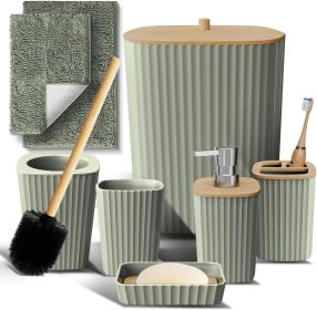Bathroom Set - Sage Green Bathroom Accessories Set, 6PC Bathroom Accessory Set, Bathroom Sets with Bathroom Rugs, Toilet Brush
