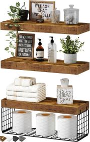 Bathroom Toilet Shelf - Wall-mounted floating shelf, ideal for storing toilet paper, small farmhouse style decorative shelf, 16 inches, 3-piece set