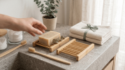 Natural Bamboo Soap Dish Bar Holder | Eco-Friendly Wooden Soap Tray for Shower, Bathroom & Kitchen | Extends Life of Shampoo
