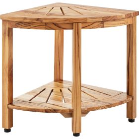 Corner Teak Shower Bench, 18.5" Height 15.5" Radius, 100% Teak Wood Corner Shower Beach, 500 LBS with Storage Shelf