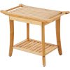 Bamboo Shower Bench, 24 x 13.8 x 18.9 in, Waterproof Shower Stool Chair with Storage Shelf Handle, 300 lbs Load Capacity Spa Bath Seat Organizer