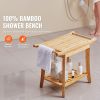 Bamboo Shower Bench, 24 x 13.8 x 18.9 in, Waterproof Shower Stool Chair with Storage Shelf Handle, 300 lbs Load Capacity Spa Bath Seat Organizer