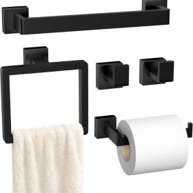 5-Pieces Matte Black Bathroom Hardware Accessories Set SUS304 Stainless Steel Bath Towel Bar Set Wall Mounted (Option: Matte Black)