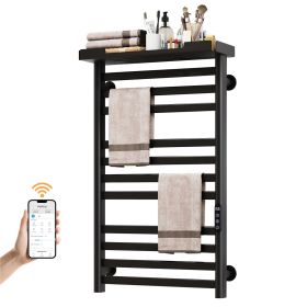 SIOYIE Heated Towel Rack with Shelf and Wi-Fi App Control, 11 Bars Electric Wall Mounted Towel Warmer with Timer & Adjustable Temperature (Main Color: Black, Main Material: Carbon steel)