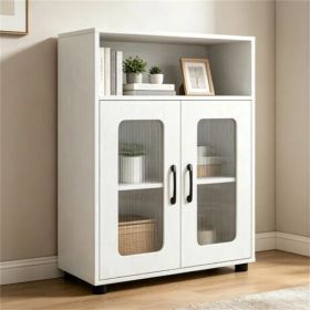 White Modern Engineered Wood Bathroom Cabinet With Open Compartment, Anti-Toppling Tall Storage Cabinet With Magnetic Door Catch For Living Room (Option: Defaulttitle)